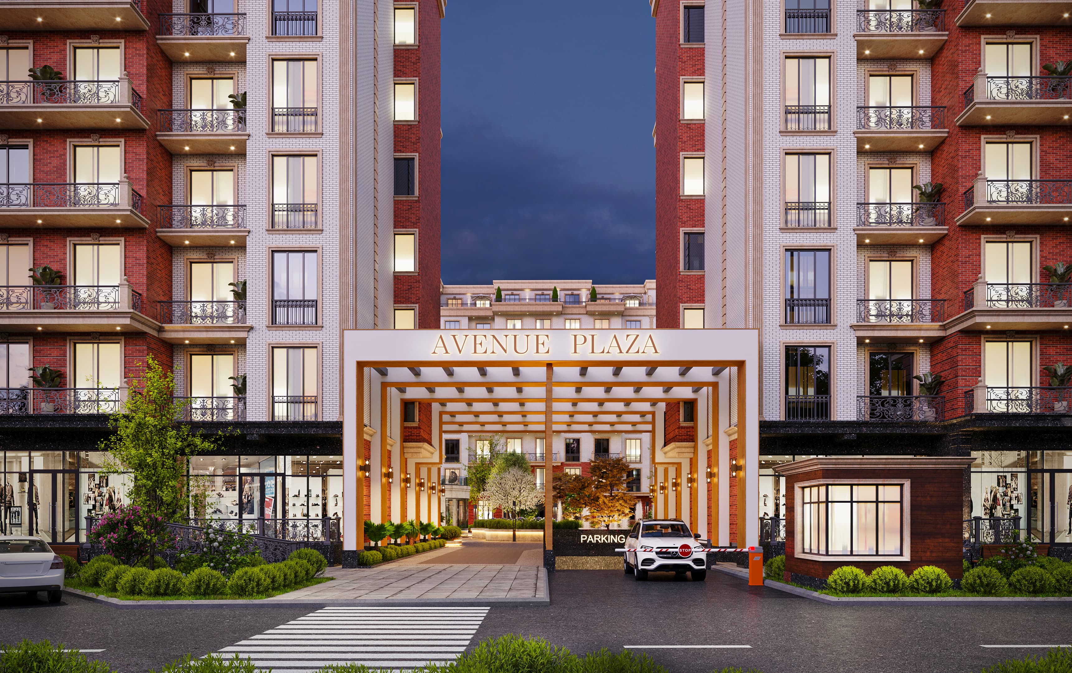 Вход Avenue Plaza вечером